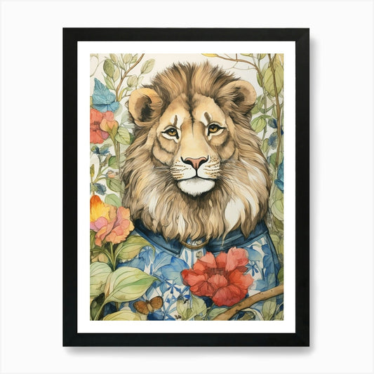 Storybook Animal Watercolour Lion 1 Framed Wall Art Poster Canvas Print Picture