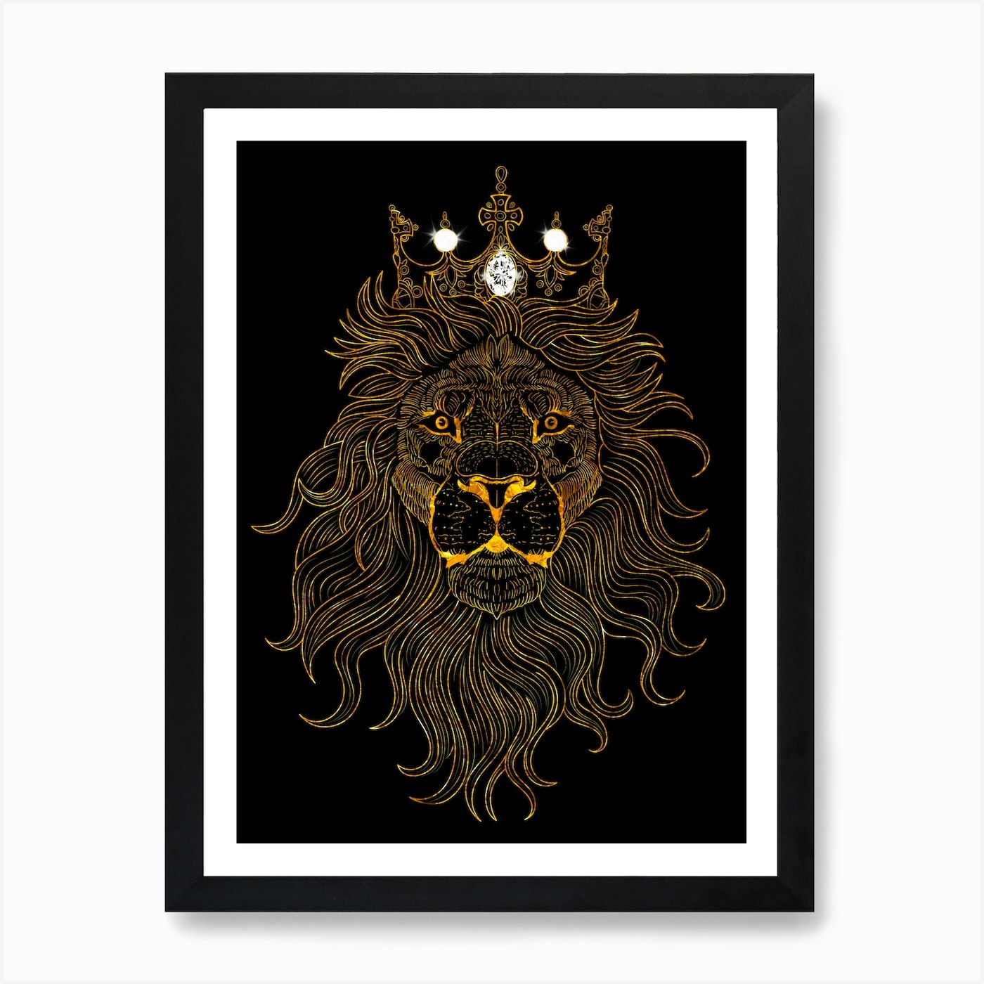 Lion King With Crown Art Print Framed Wall Art Poster Canvas Print Picture