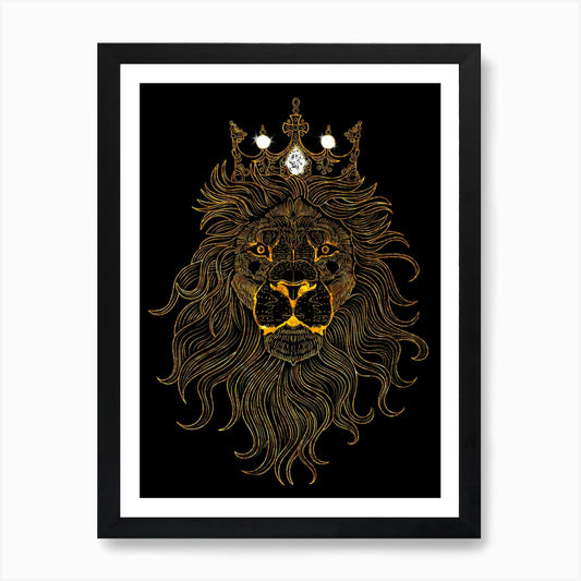 Lion King With Crown Art Print Framed Wall Art Poster Canvas Print Picture