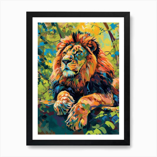 Asiatic Lion Resting In The Sun Fau Framed Wall Art Poster Canvas Print Picture