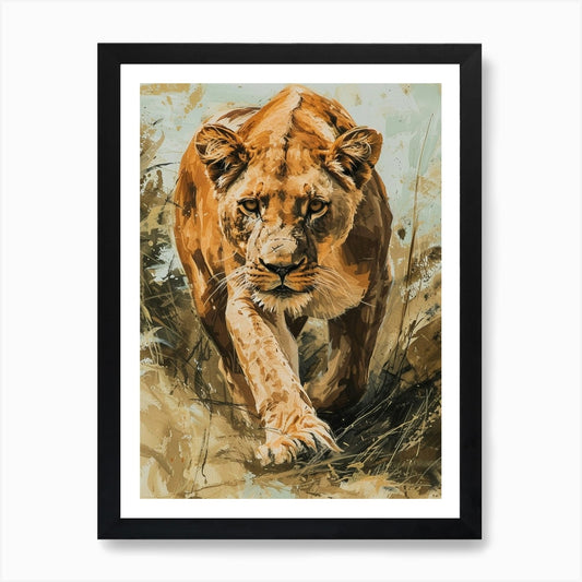 African Lion Lioness On The Prowl A Framed Wall Art Poster Canvas Print Picture