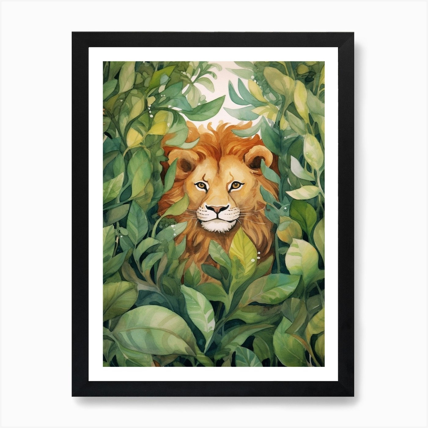 Lion In The Jungle Watercolour 2 Ar Framed Wall Art Poster Canvas Print Picture