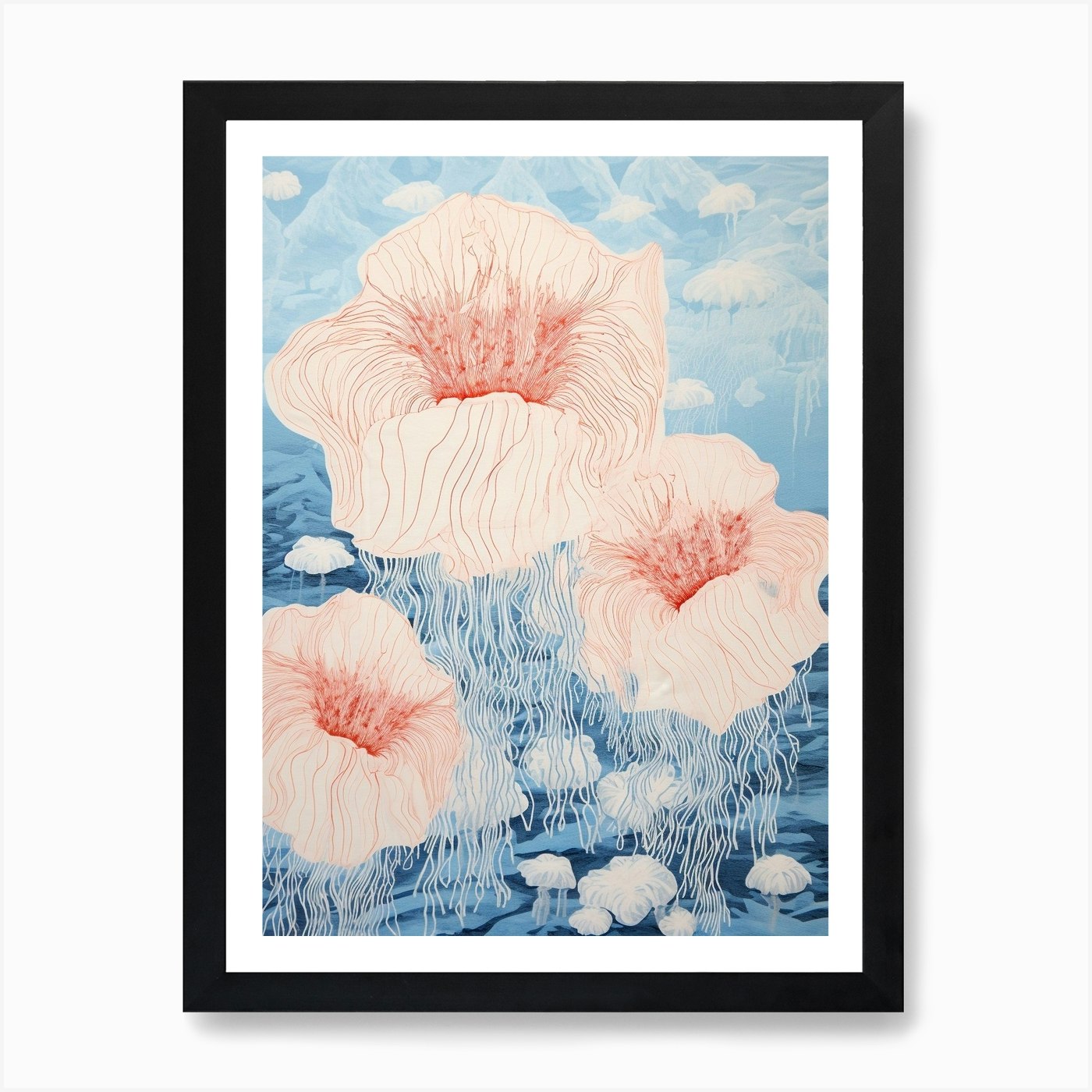 Lions Mane Jellyfish Washed Illustr Framed Wall Art Poster Canvas Print Picture