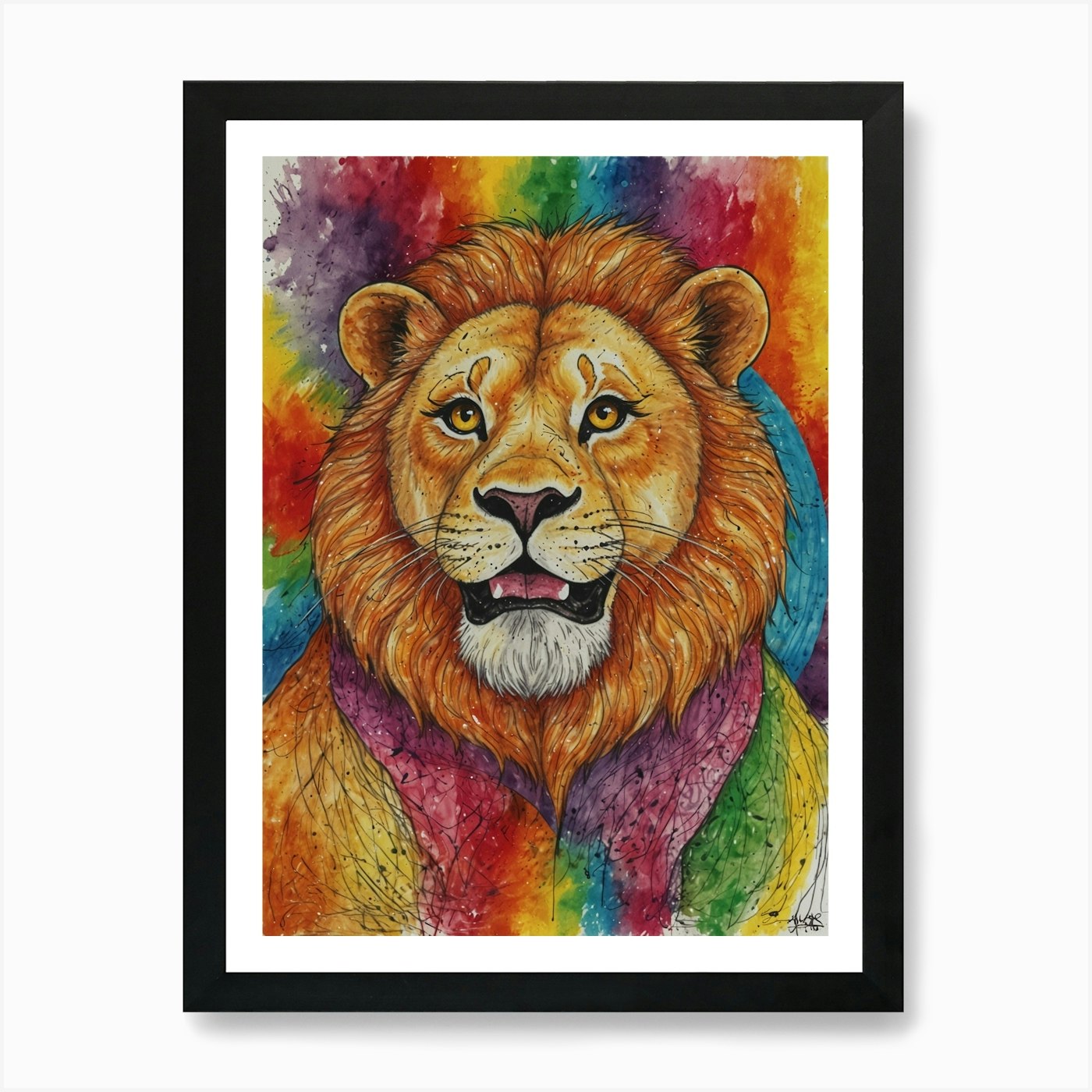 Rainbow Lion Art Print Framed Wall Art Poster Canvas Print Picture
