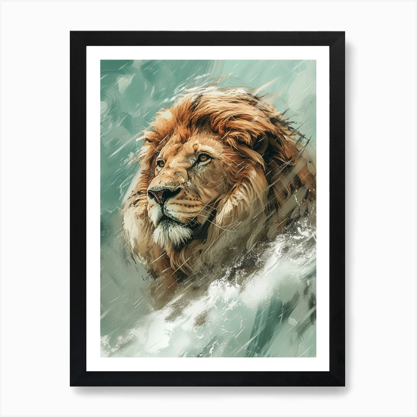 An African Lion Facing A Storm Acry Framed Wall Art Poster Canvas Print Picture