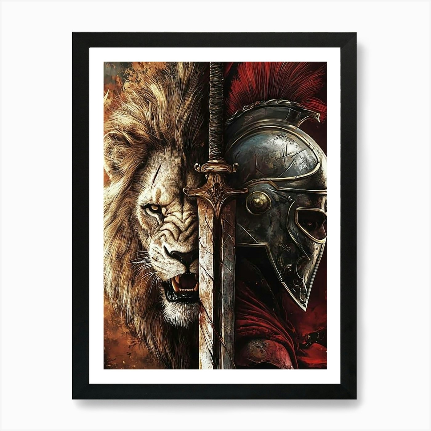 Lion And Sword Art Print Framed Wall Art Poster Canvas Print Picture