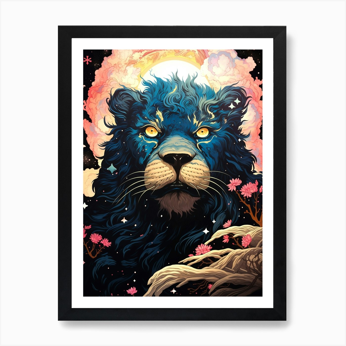 Blue Lion Art Print Framed Wall Art Poster Canvas Print Picture