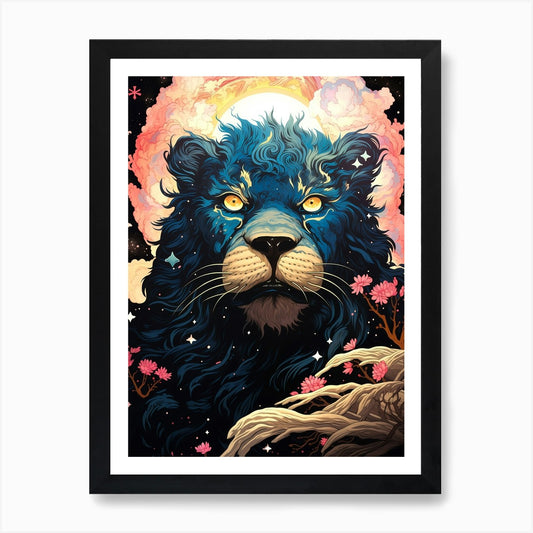 Blue Lion Art Print Framed Wall Art Poster Canvas Print Picture