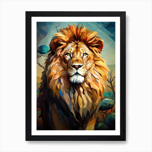Lion Art Painting Cubistic Style 3  Framed Wall Art Poster Canvas Print Picture