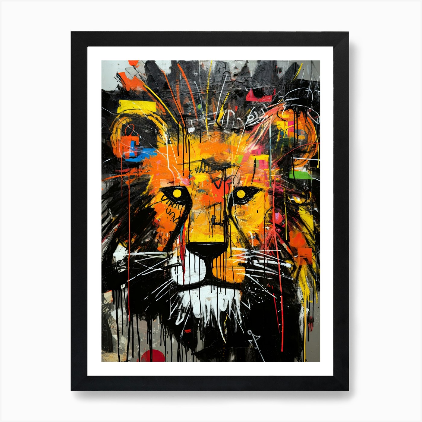 Lion in Basquiat style 2 Art Print Framed Wall Art Poster Canvas Print Picture
