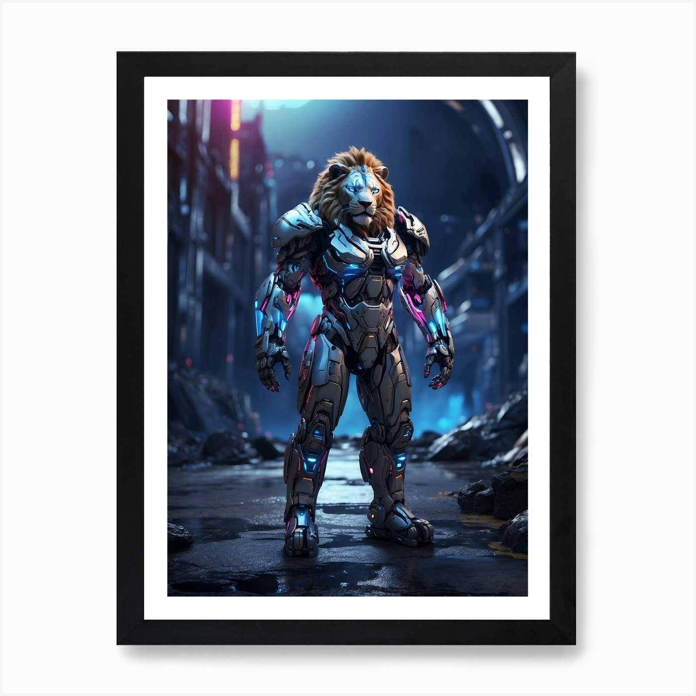 Lion In Cyborg Body #2 Art Print Framed Wall Art Poster Canvas Print Picture