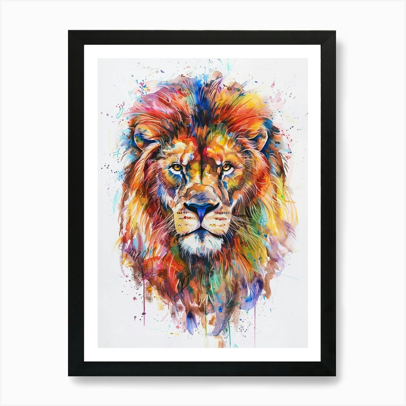 Lion Colourful Watercolour 1 Art Pr Framed Wall Art Poster Canvas Print Picture