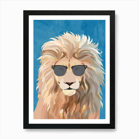 Lion With Sunglasses Art Print Framed Wall Art Poster Canvas Print Picture