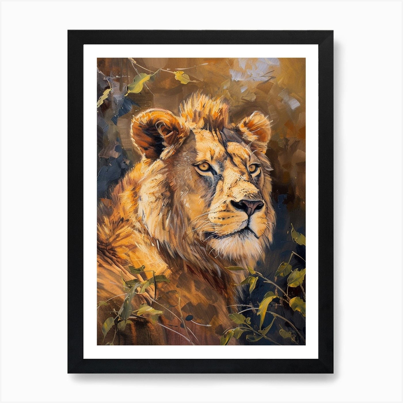 African Lion Symbolic Imagery Acryl Framed Wall Art Poster Canvas Print Picture