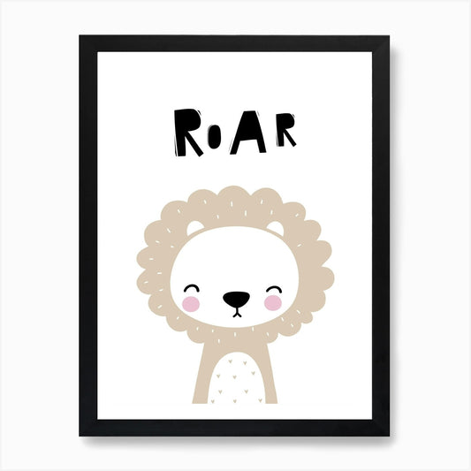 Scandi Roar Beige Lion Art Print Framed Wall Art Poster Canvas Print Picture
