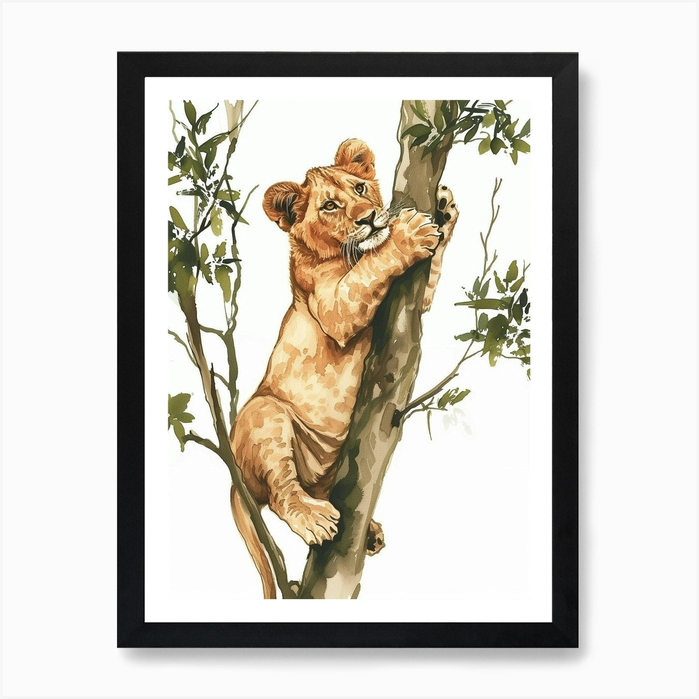 Barbary Lion Crossing A River Clipa Framed Wall Art Poster Canvas Print Picture