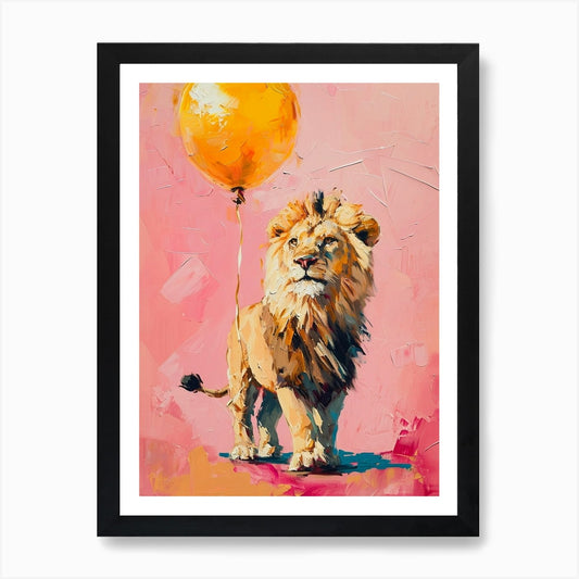 Cute Lion 3 With Balloon Art Print Framed Wall Art Poster Canvas Print Picture