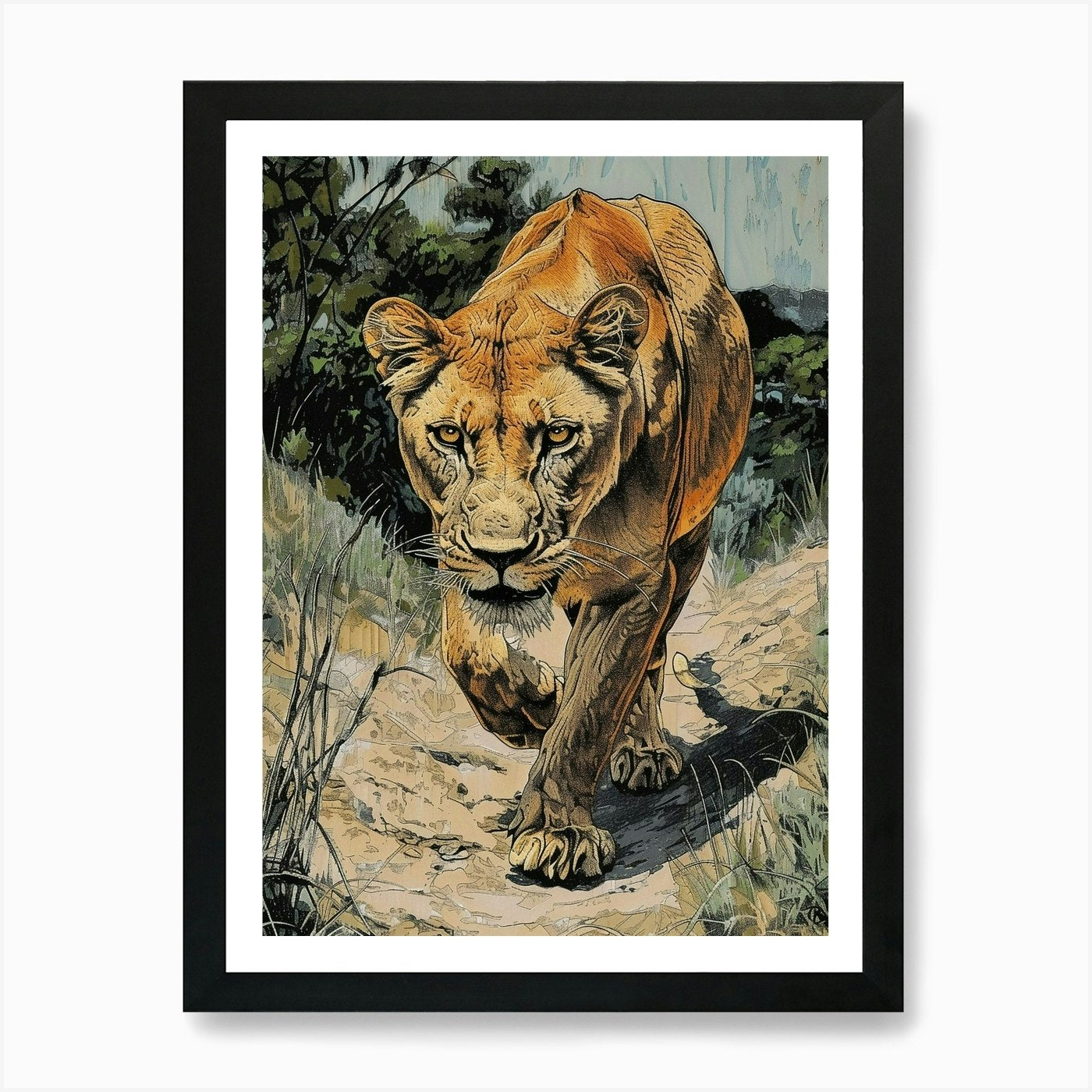 Barbary Lion Relief Illustration Li Framed Wall Art Poster Canvas Print Picture