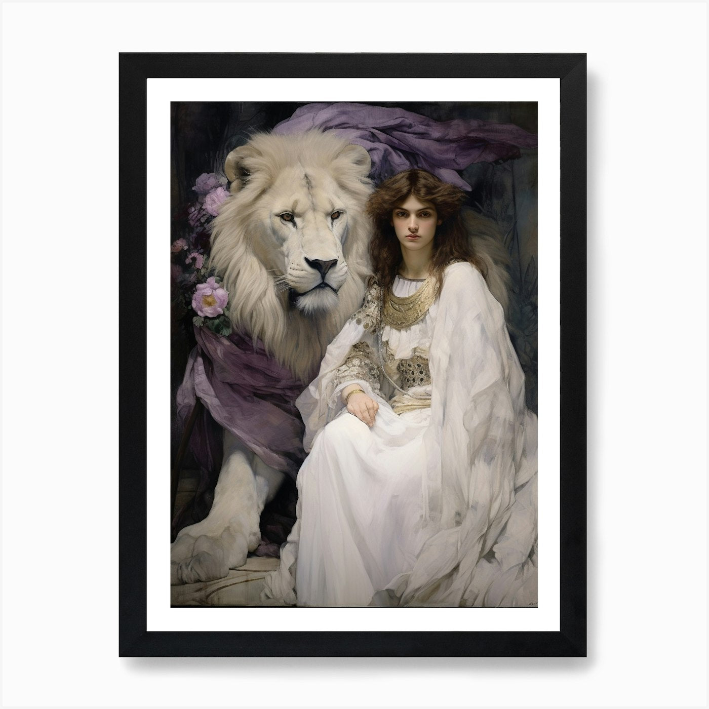 Aphrodite And Lion Art Print Framed Wall Art Poster Canvas Print Picture
