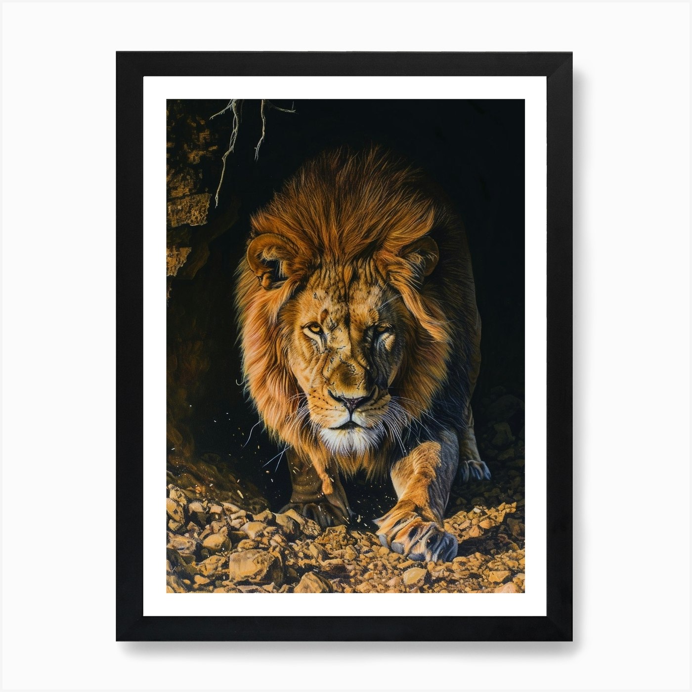 Barbary Lion Night Hunt Acrylic Pai Framed Wall Art Poster Canvas Print Picture