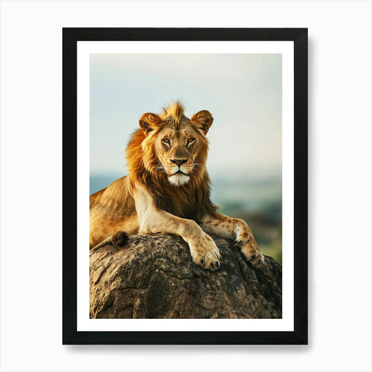 Lion On A Rock Art Print Framed Wall Art Poster Canvas Print Picture