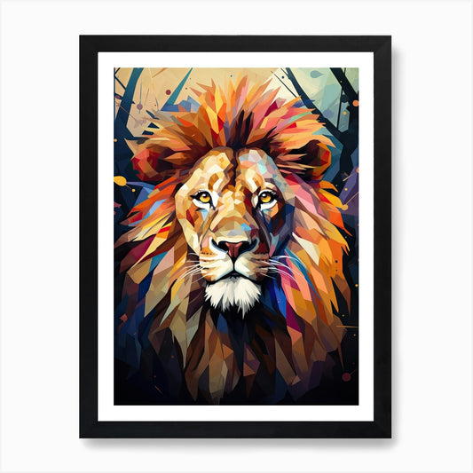 Lion Art Painting Geometric Abstrac Framed Wall Art Poster Canvas Print Picture