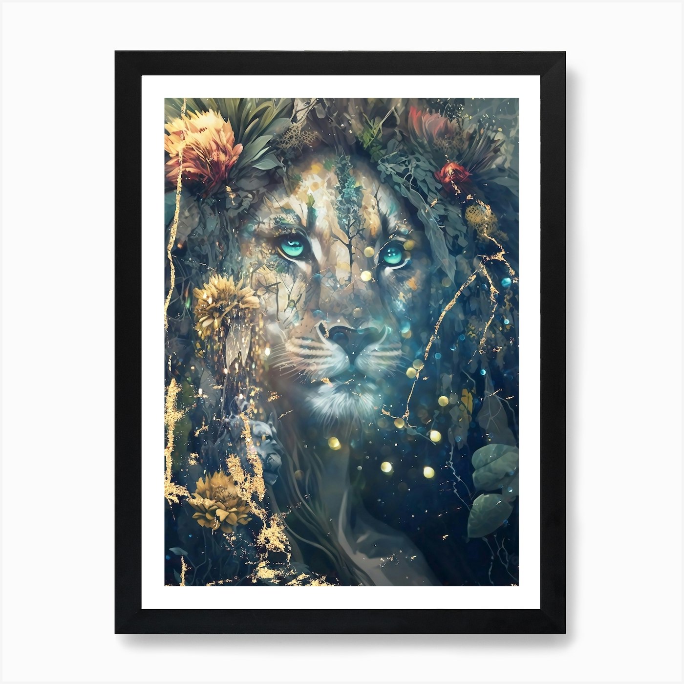Lion Art Illustration In A Photomon Framed Wall Art Poster Canvas Print Picture