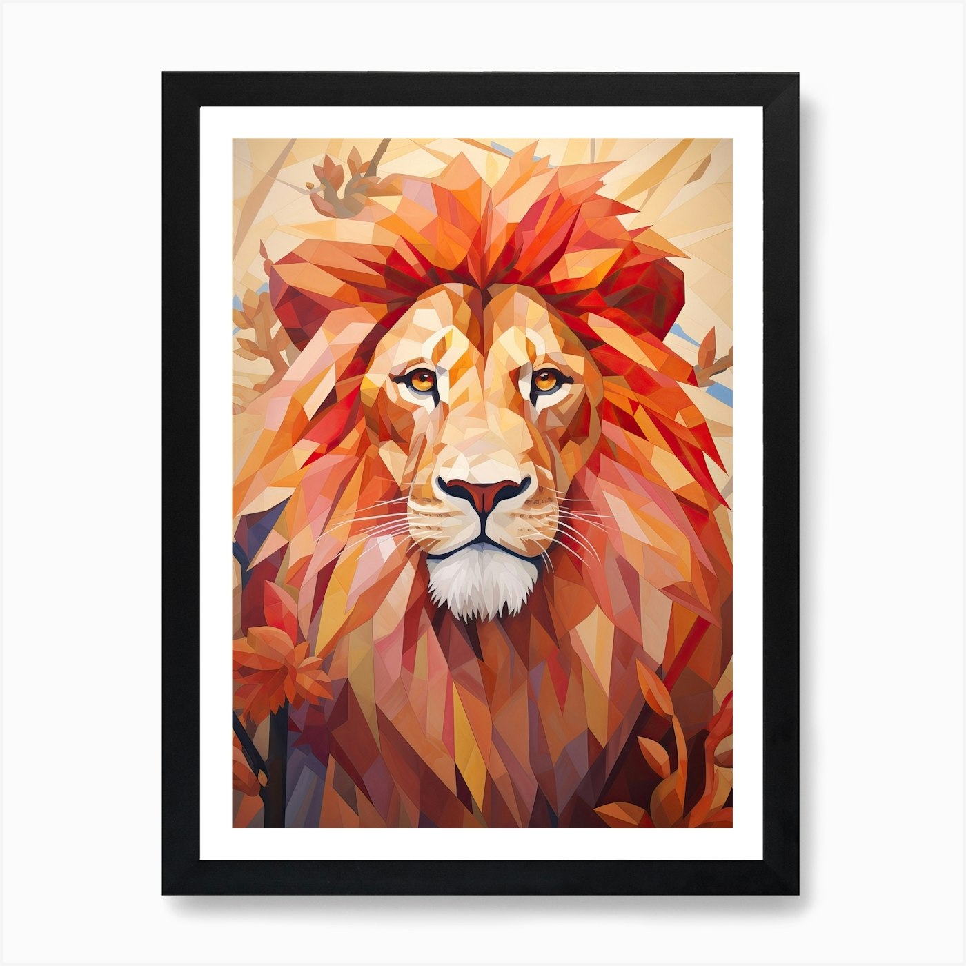 Lion Art Painting Cubistic Style 4  Framed Wall Art Poster Canvas Print Picture
