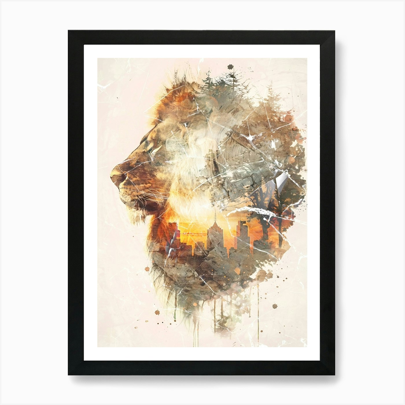 Poster Lion Africa Wild Animal Illu Framed Wall Art Poster Canvas Print Picture