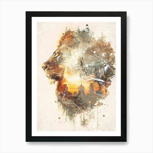 Poster Lion Africa Wild Animal Illu Framed Wall Art Poster Canvas Print Picture