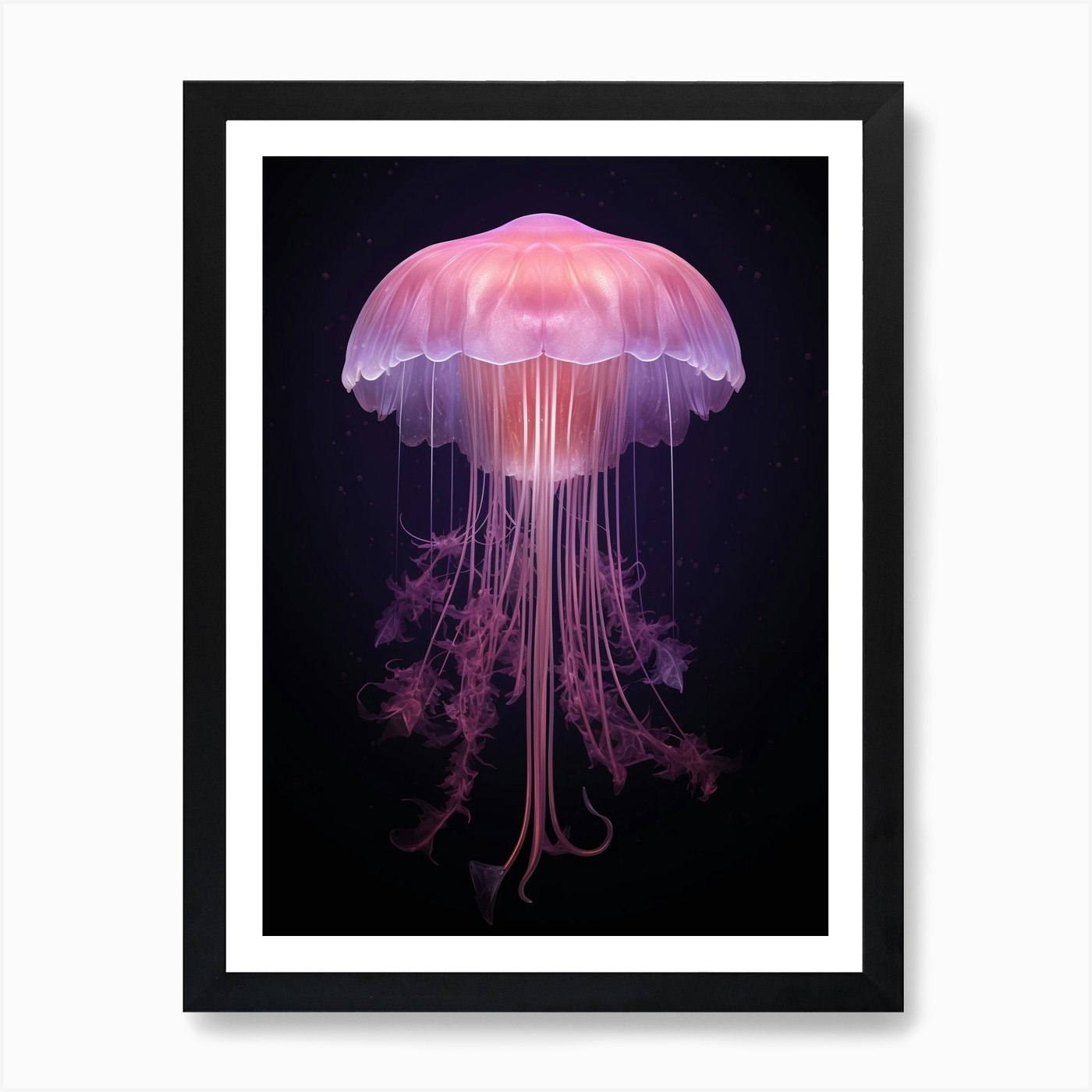 Lions Mane Jellyfish Neon Illustrat Framed Wall Art Poster Canvas Print Picture