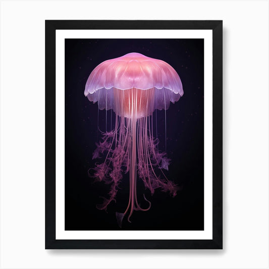 Lions Mane Jellyfish Neon Illustrat Framed Wall Art Poster Canvas Print Picture