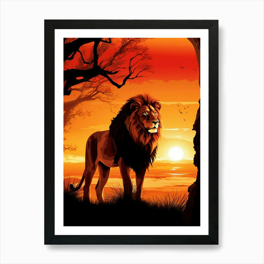 African Lion Sunset Silhouette 3 Ar Framed Wall Art Poster Canvas Print Picture