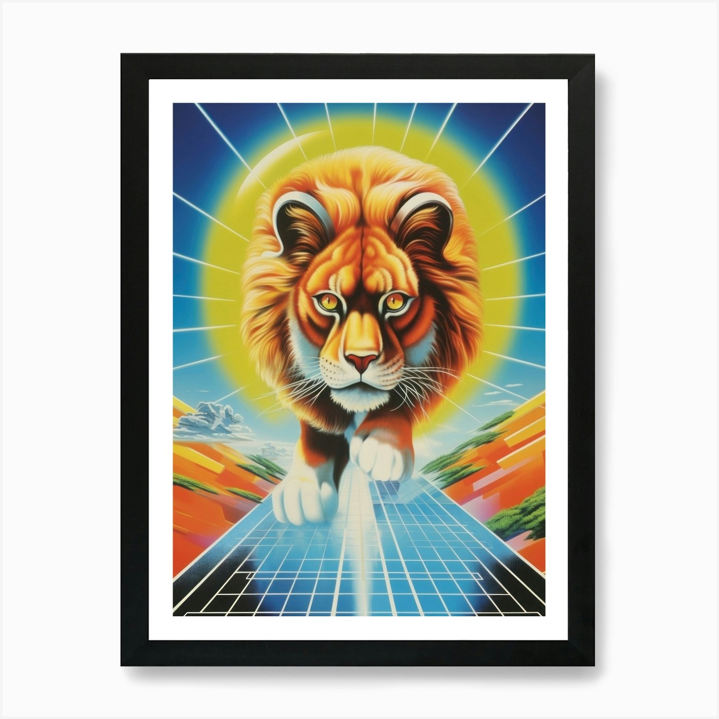 Lion On Solar Panel Art Print Framed Wall Art Poster Canvas Print Picture