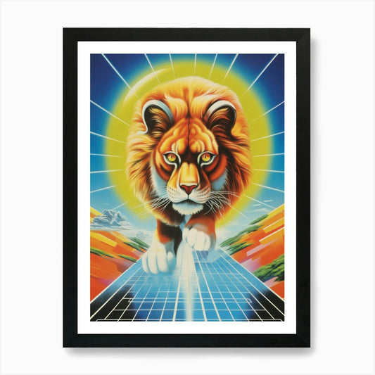 Lion On Solar Panel Art Print Framed Wall Art Poster Canvas Print Picture