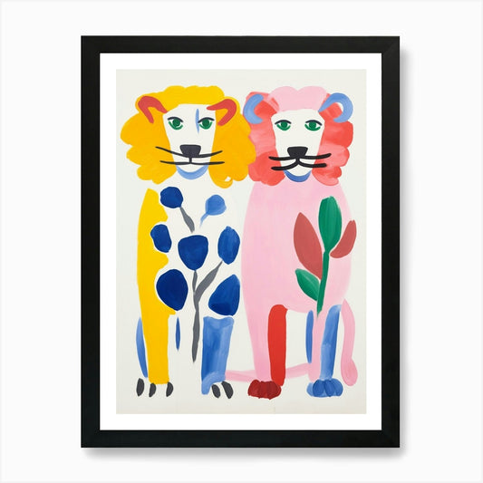 Colourful Kids Animal Art Lion 6 Ar Framed Wall Art Poster Canvas Print Picture