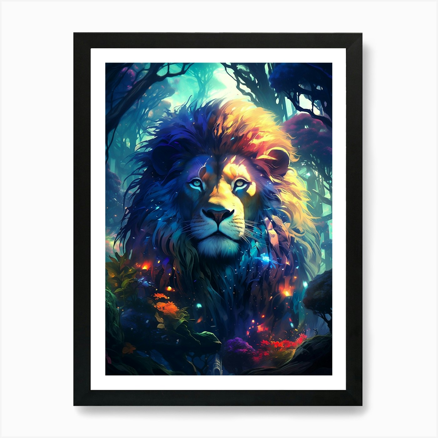 Lion In The Forest 1 Art Print Framed Wall Art Poster Canvas Print Picture