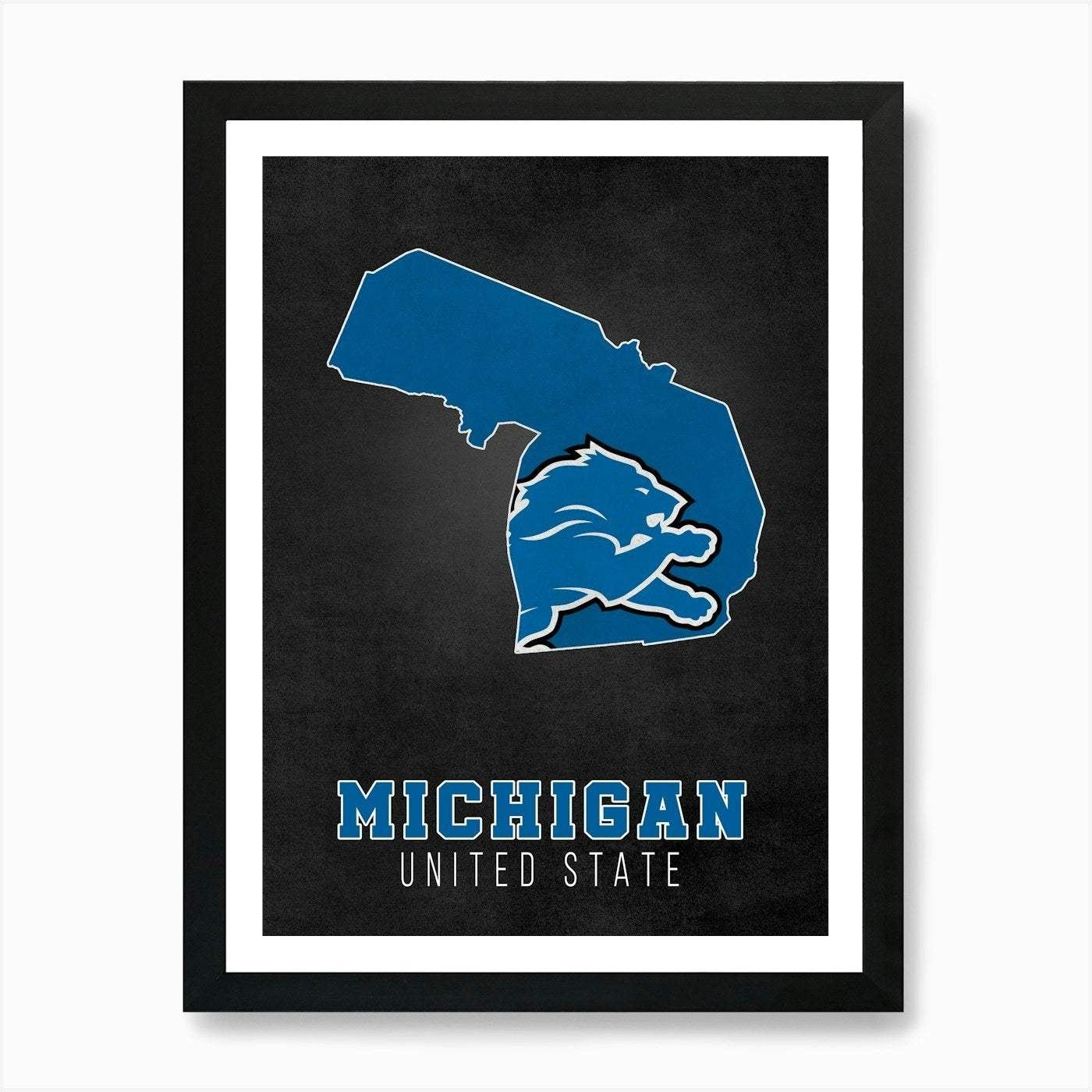 Detroit Lions Michigan State Map Ar Framed Wall Art Poster Canvas Print Picture