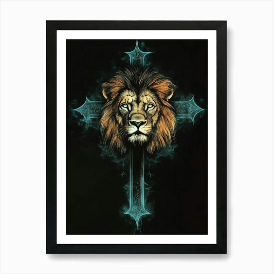 Lion Cross Canvas Art Art Print Framed Wall Art Poster Canvas Print Picture