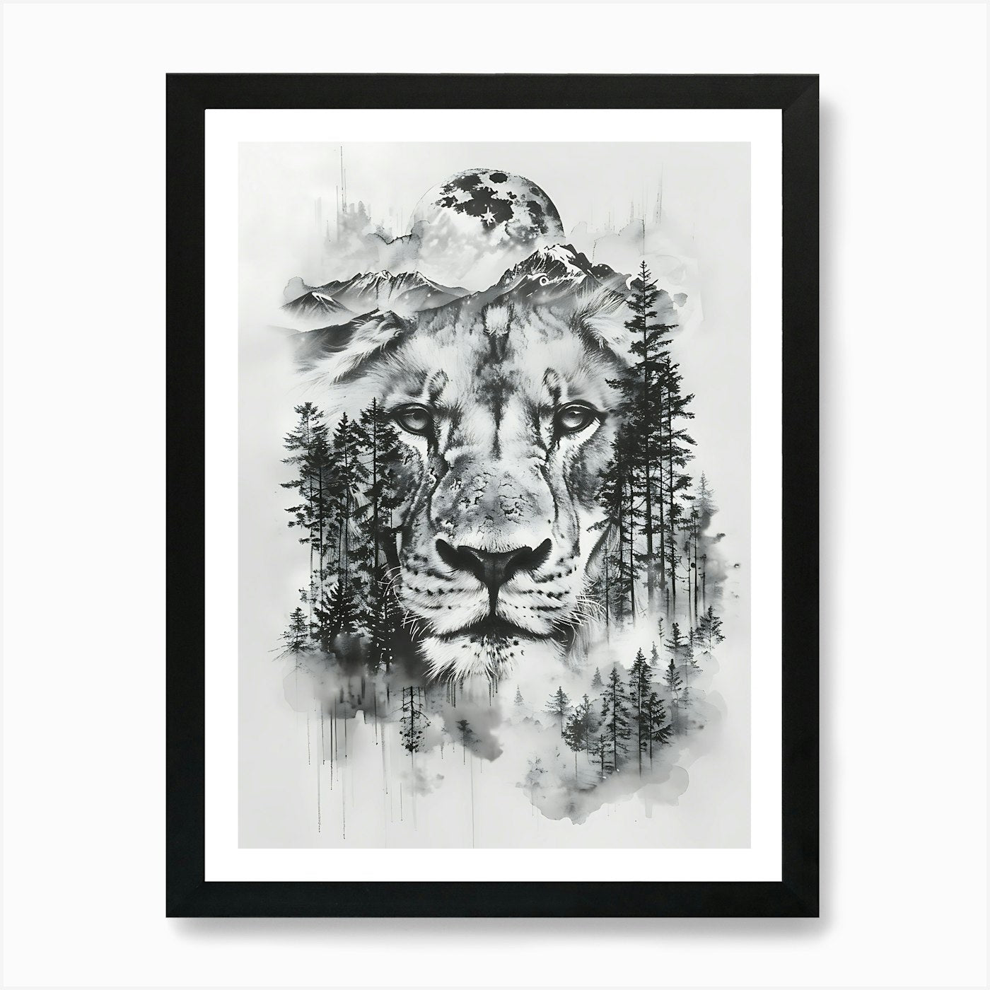 Lion In The Forest 1 Art Print Framed Wall Art Poster Canvas Print Picture