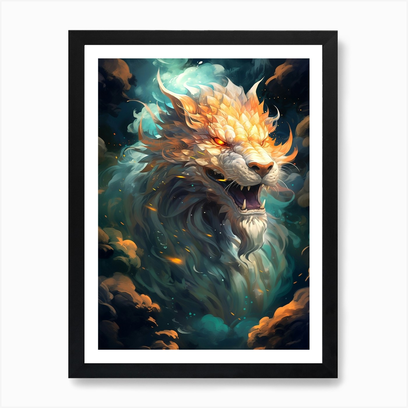 Lion In The Clouds Art Print Framed Wall Art Poster Canvas Print Picture