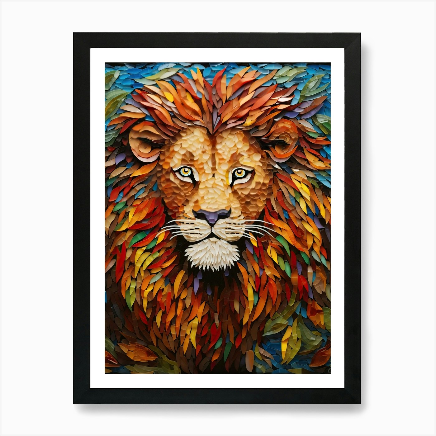 Lion Art Painting Mosaic Style 1 Ar Framed Wall Art Poster Canvas Print Picture