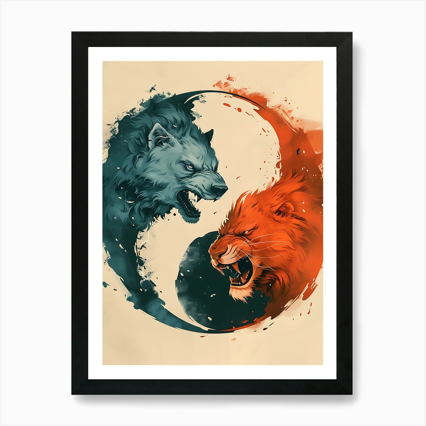 Badass Lion And Wolf 2 Art Print Framed Wall Art Poster Canvas Print Picture