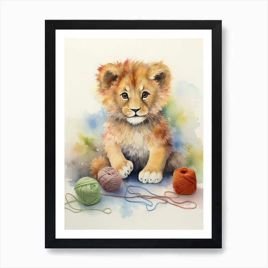 Knitting Watercolour Lion Art Paint Framed Wall Art Poster Canvas Print Picture