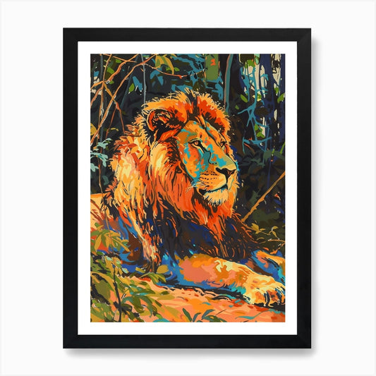 Southwest African Lion Resting In T Framed Wall Art Poster Canvas Print Picture