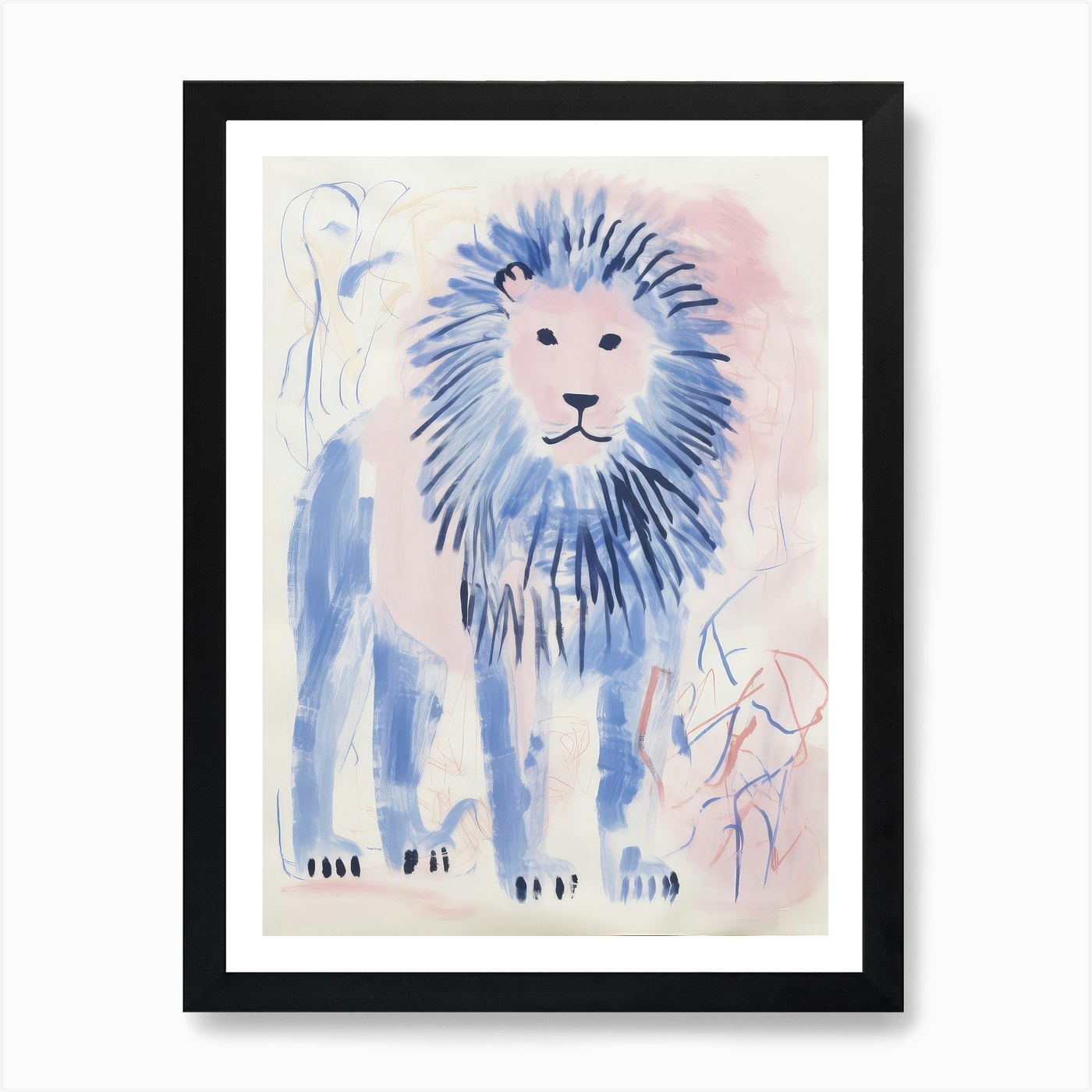 Playful Illustration Of Lion For Ki Framed Wall Art Poster Canvas Print Picture