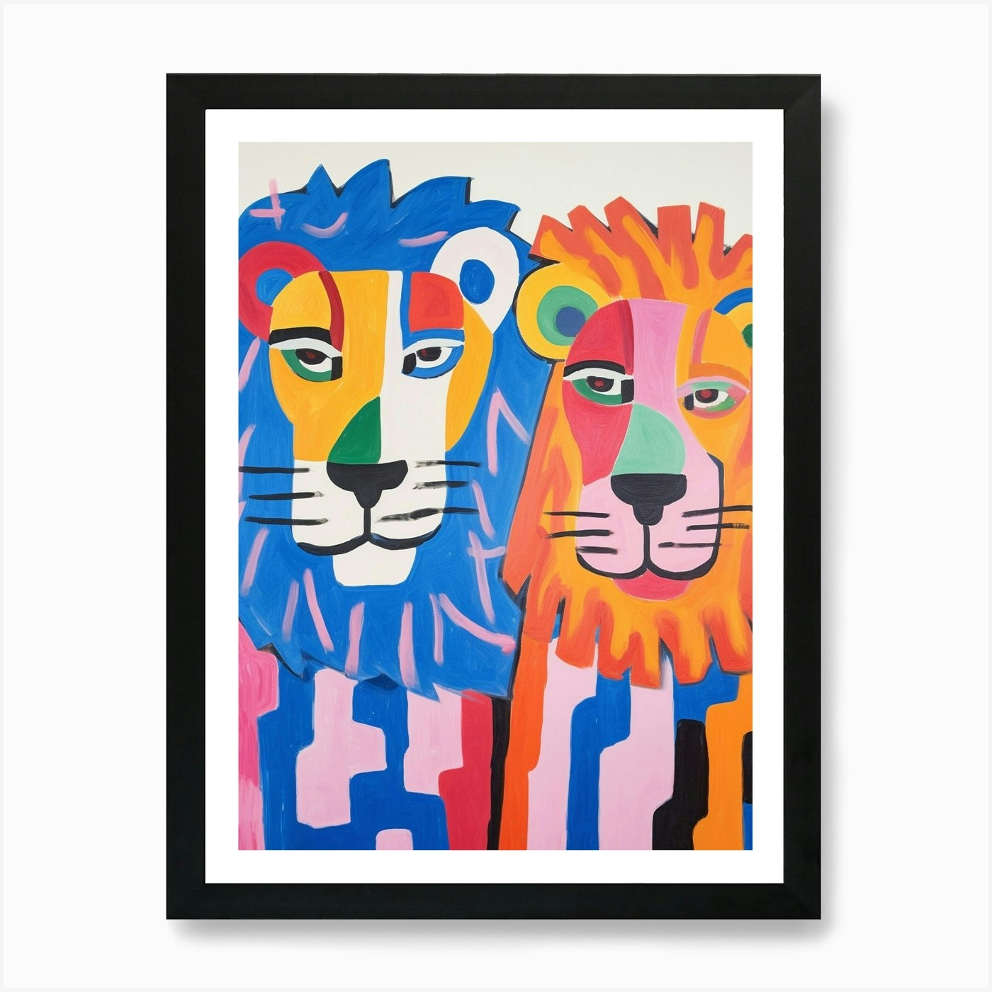 Colourful Kids Animal Art Lion 12 A Framed Wall Art Poster Canvas Print Picture
