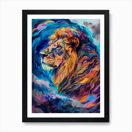 Masai Lion Facing A Storm Fauvist P Framed Wall Art Poster Canvas Print Picture