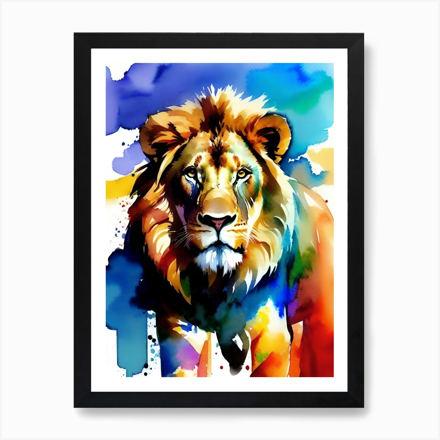Lion Watercolor Painting 1 Art Prin Framed Wall Art Poster Canvas Print Picture