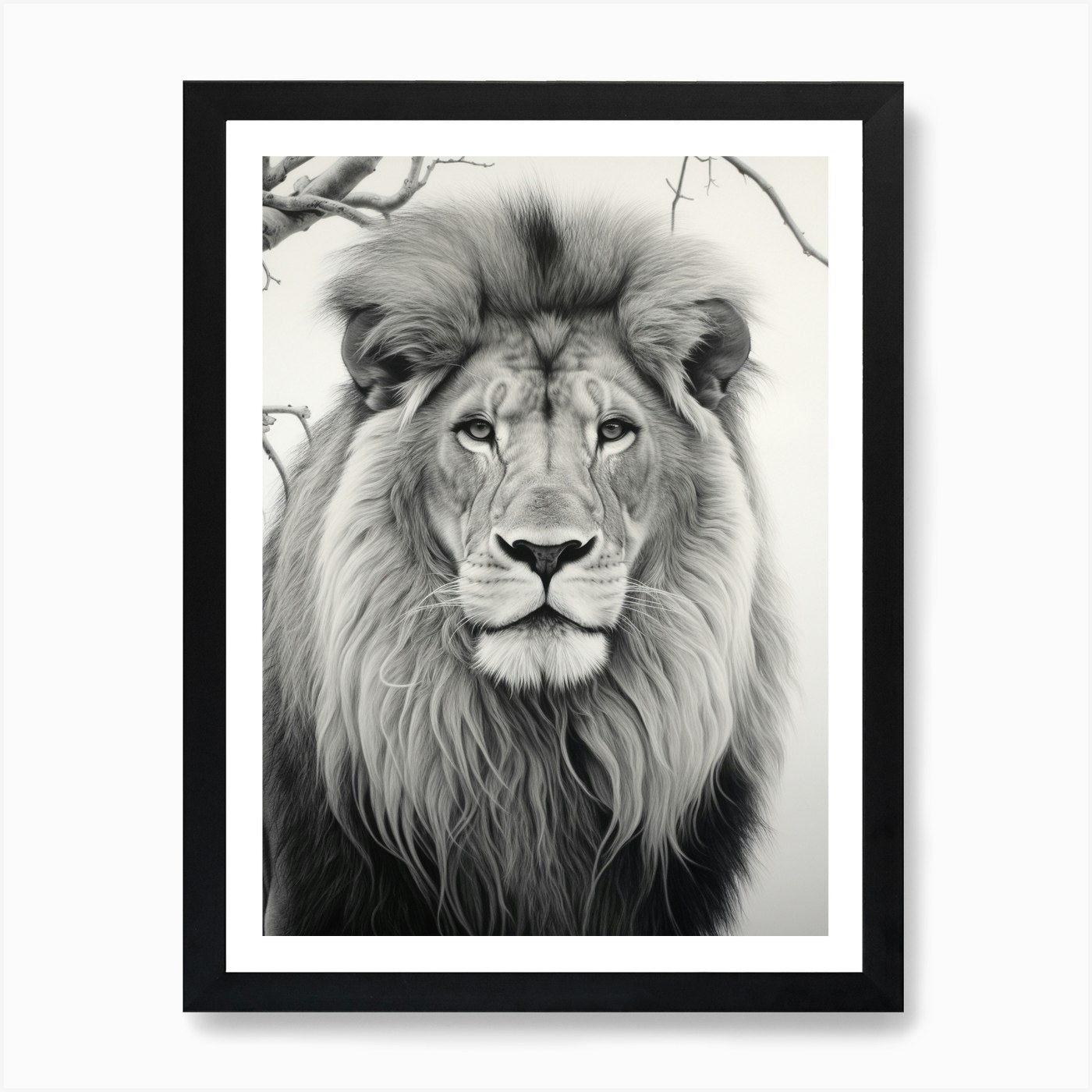 African Lion Realism Portrait 1 Art Framed Wall Art Poster Canvas Print Picture